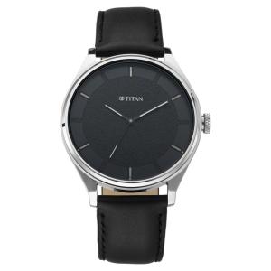 Titan Workwear Quartz Analog Black Dial Black Leather Strap Watch for Men - NT1802SL11