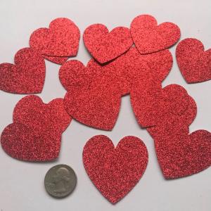 3 Inch Size 50 Pieces Heart Shaped Glitter Heart Cutout Sticker Red Heart Decorations, Valentine's Day Decorations (Medium, 50)