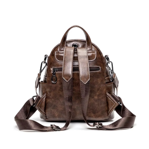 Women‘s Backpacks 2025 New PU Oil Wax Leather Retro Style Women Shoulder Bag Fashion Girls Student Knapsack C9855